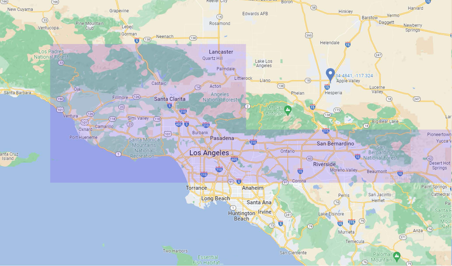 map of Los Angeles, Riverside Counties