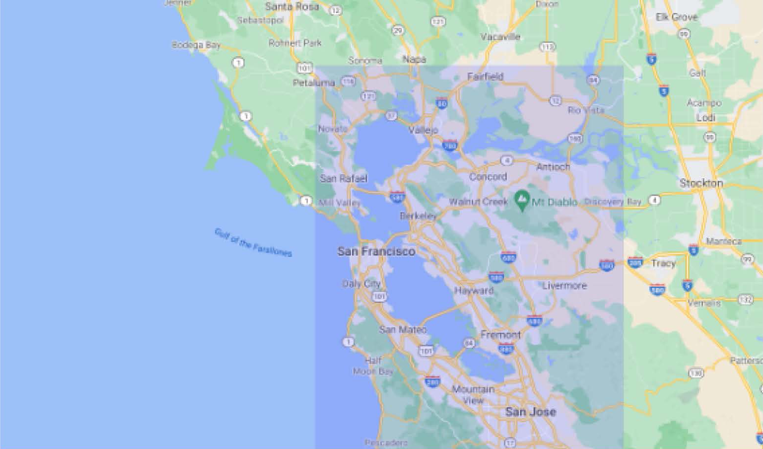 map of Marin, Silicon Valley, San Jose, San Rafael, Berkeley