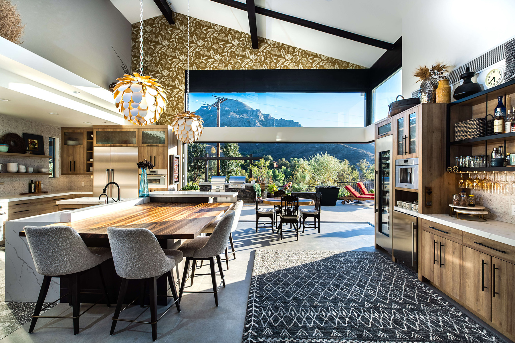 The interior dining and kitchen area of a new house