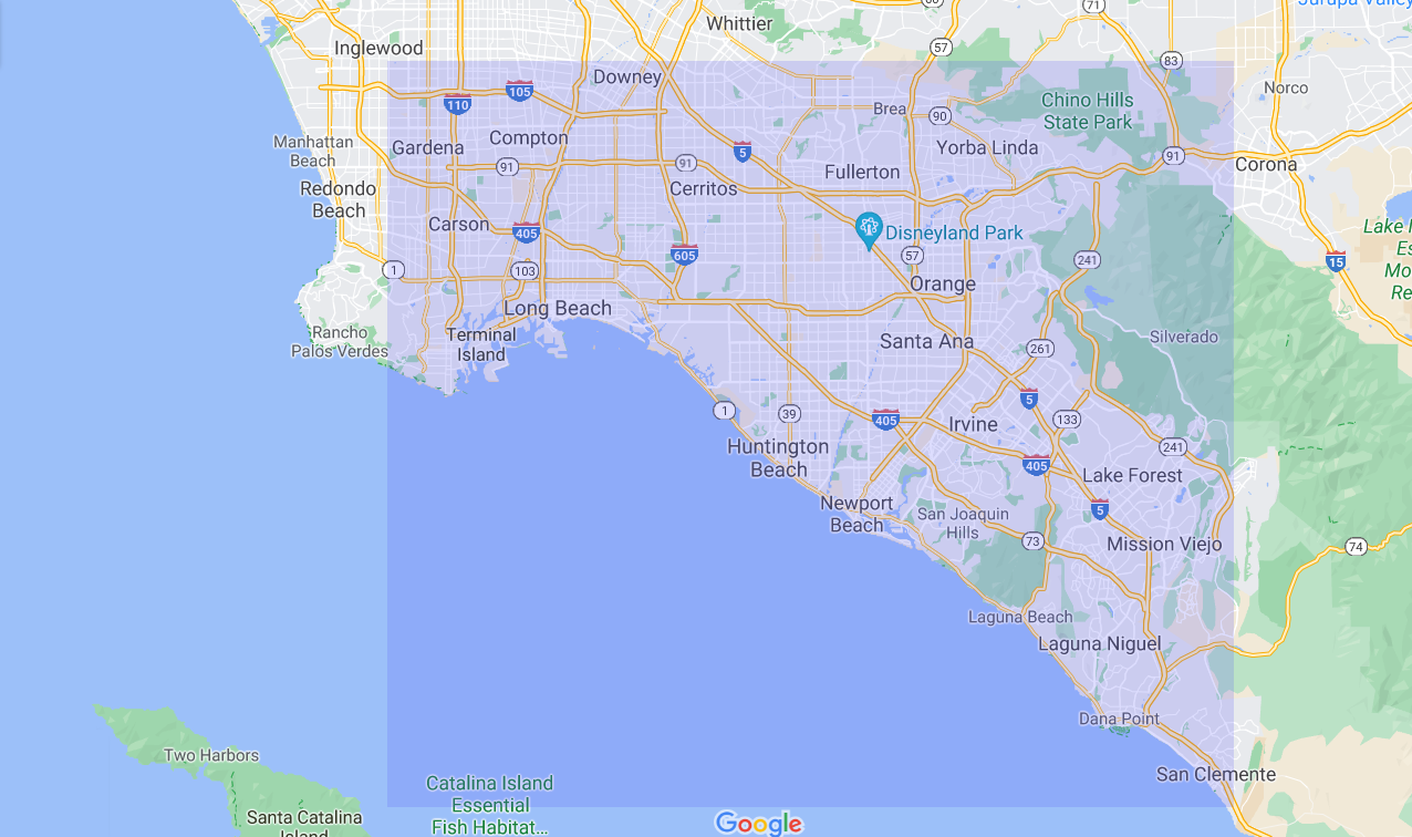 map of Long Beach, South Bay, & Orange County