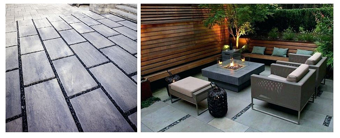 Outdoor seating area with concrete pavers