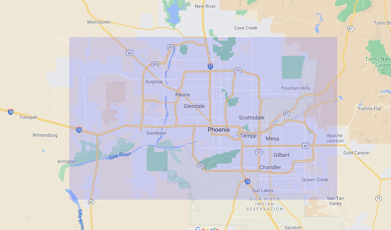 map of Scottsdale, Tempe, Mesa, Chandler, Gilbert