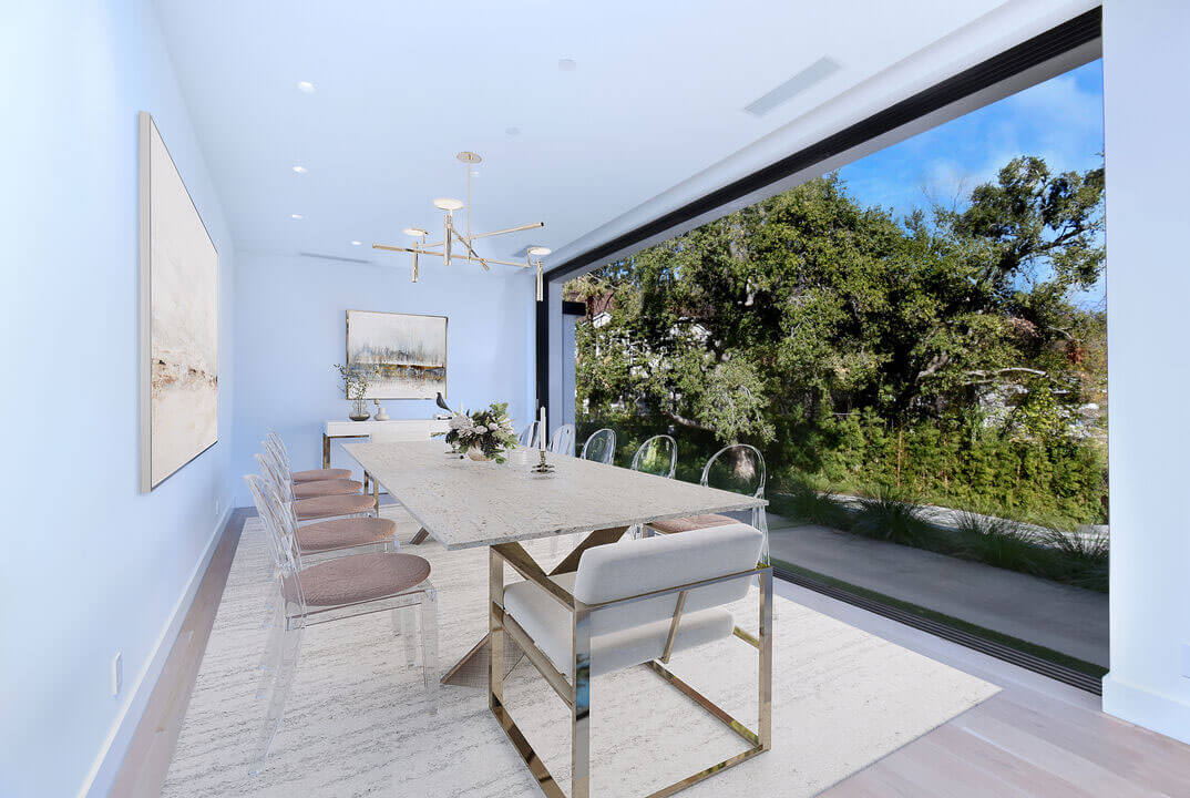 Formal dining area with huge sliding glass door