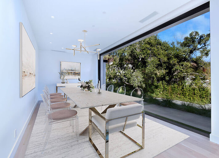 Formal dining area with huge sliding glass door