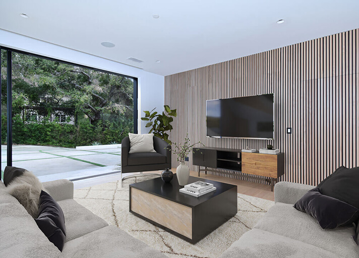 Family room with huge sliding glass door