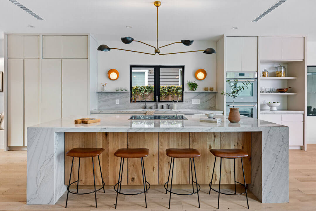 Modern kitchen island area with seating