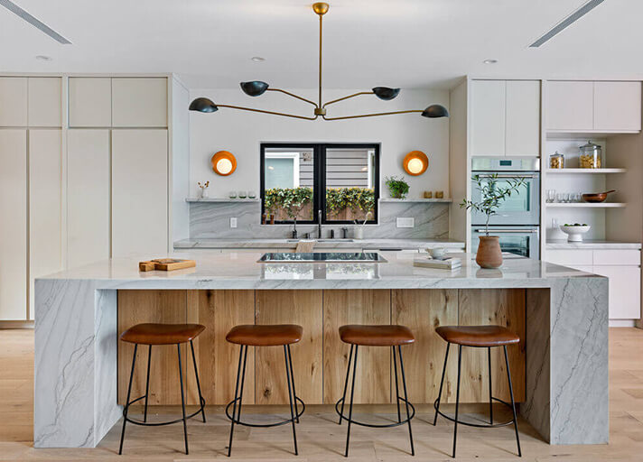 Modern kitchen island area with seating