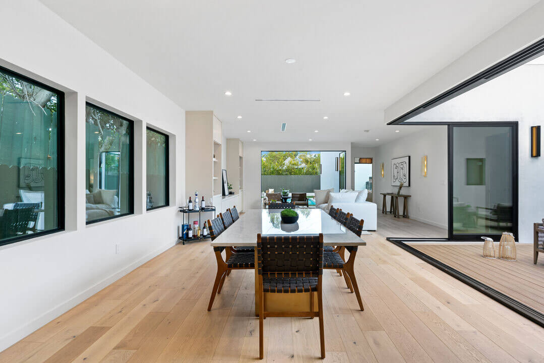 Modern dining area with large windows
