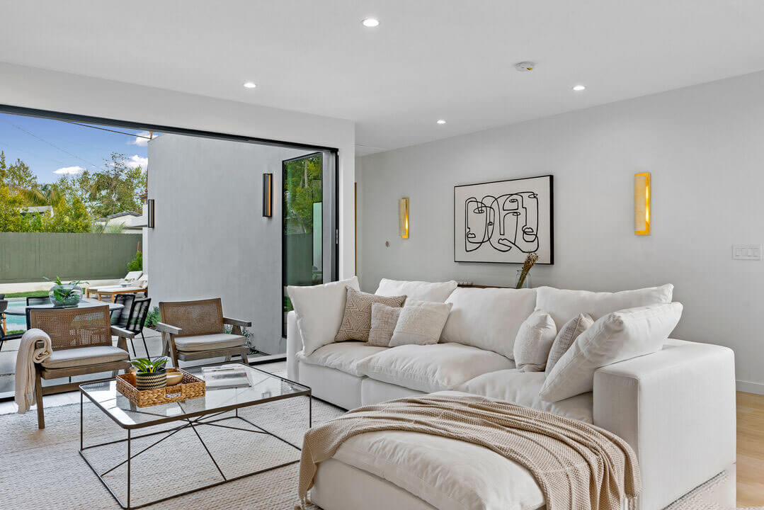 Family room with large sliding glass door