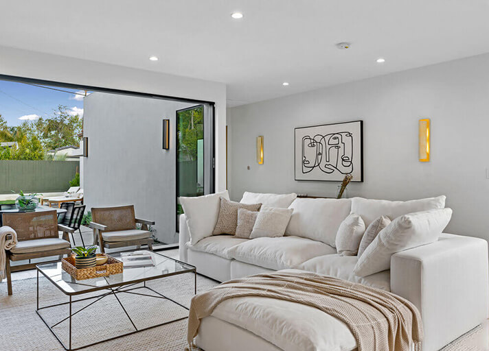 Family room with large sliding glass door