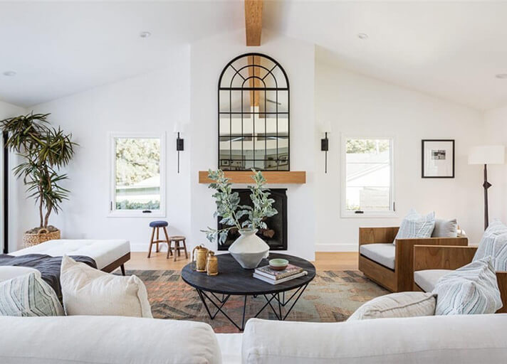 Living area with vaulted ceilings