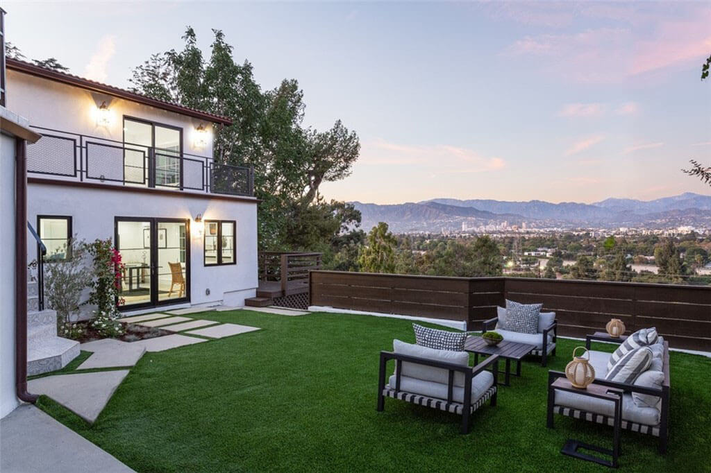 Grassy outdoor seating area