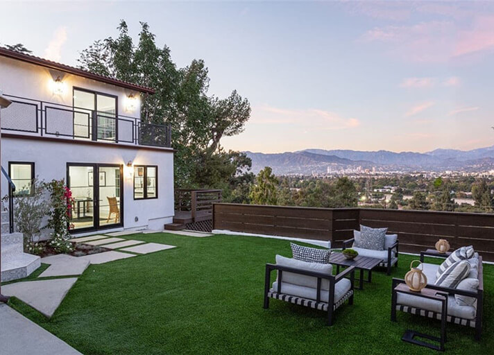 Grassy outdoor seating area