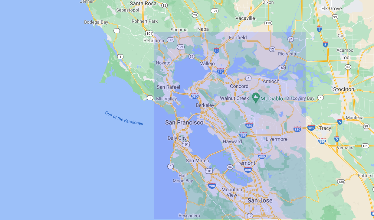 map of Marin, Silicon Valley, San Jose, San Rafael, Berkeley