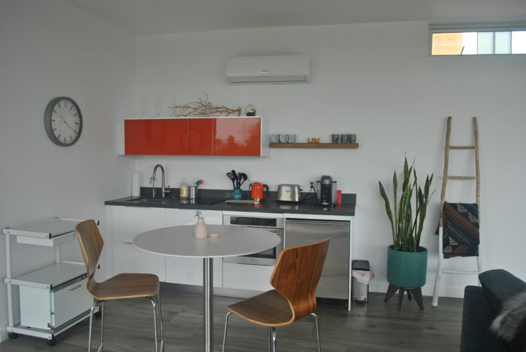 A small dining space inside an ADU