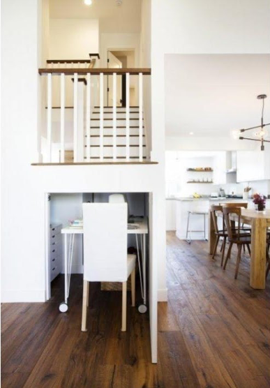 Staircase closet repurposed into a home office